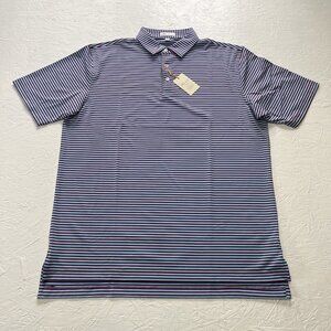 Peter Millar Crown Sport Golf Polo Shirt Mens Size Large Striped Red Blue NWT